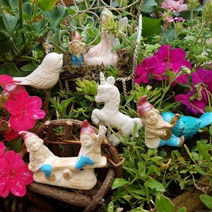 Gnomes Fairy Garden Set of 3 Painted Gnomes Ceramic Gnomes Garden Art Price is for One Set of Three The Unicorn and Fairy Separate Listing