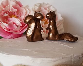 Copper Wedding Cake Topper In Stock Adorable Ceramic Squirrels in Love Anniversary Gift Copper/Dark Bronze Animals Home Decor Vintage Design