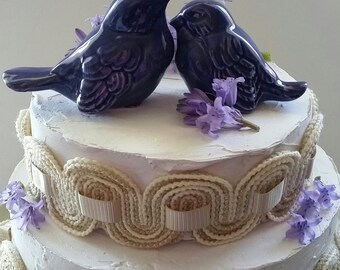 Purple Wedding Love Birds Wedding Cake Topper Ceramic Birds Hugging Purple Home Decor Purple Gift