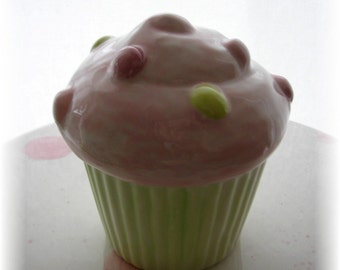 Cupcake Trinket Box Ceramic Mother's Day Gift Spring Colors Trinket Box, Storage, Jewelry Box, Cupcake Decor, Bakery Decor