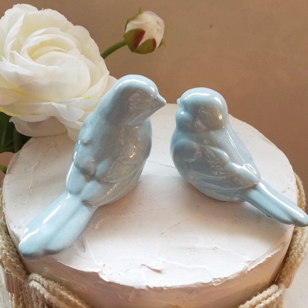 Wedding Cake Topper/dusty Blue Love Birds Elegant Ceramic Home Decor Wedding Favors Available With Crowns Returns Not Accepted - Etsy