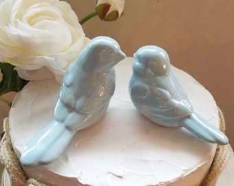 Wedding Cake Topper Dusty Blue Love Birds Elegant Ceramic Home Decor Wedding Favors Available With Crowns Returns Not Accepted