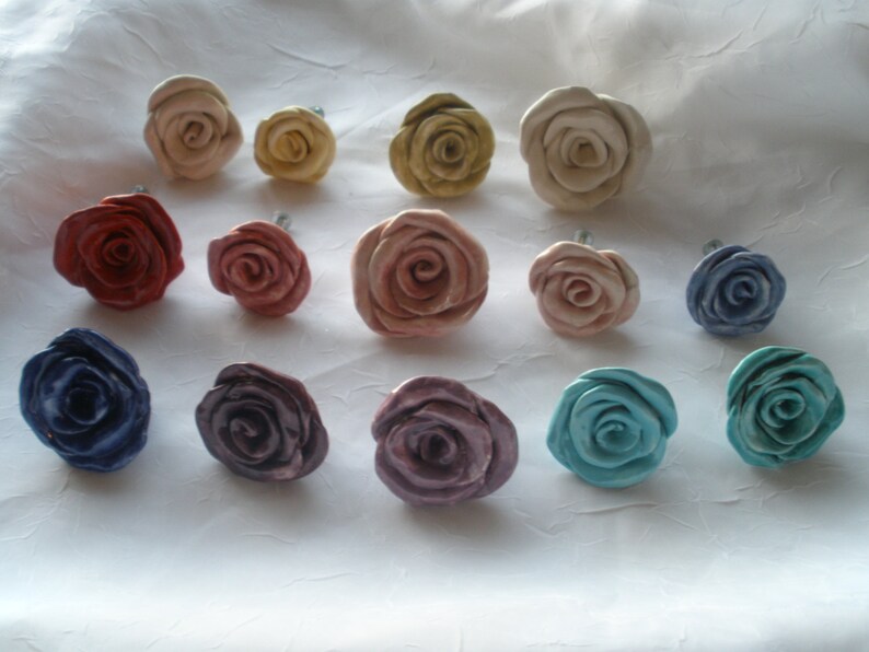 Rose Knobs Hardware Nursery Hardware Kitchen Hardware Bright Red Home Decor Set of Four Drawer Pulls Handmade No lead in Glazes image 4