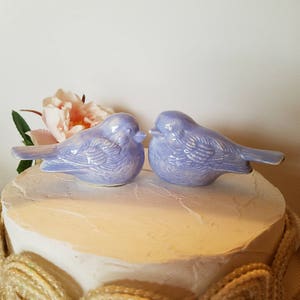 Love Birds Wedding Cake Bird Toppers Light Lavender Vintage Birds Ceramic Heather Color Wedding Keepsake