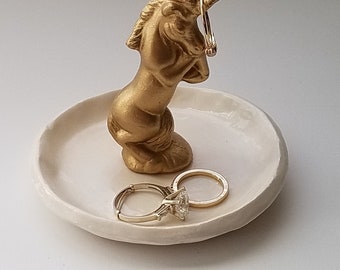 Unicorn Ceramic Dish Hand Made Jewelry Ring Dish Storage With Unicorn in Center Mother's Day Gift