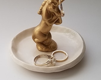 Unicorn Ceramic Dish Hand Made Jewelry Ring Dish Storage With Unicorn in Center Mother's Day Gift