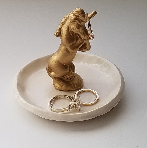 Unicorn Ceramic Dish Hand Made Jewelry Ring Dish Storage With Unicorn in Center Mother's Day Gift
