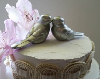 Birds cake Topper Wedding Cake Topper Silver Love Birds Home Decor Ceramic Vintage Birds Wedding Keepsake