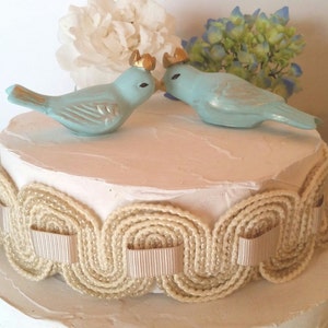 Wedding Cake Topper Robins Egg Blue Birds With Crowns Vintage Ceramic Home Decor Bird Home Decor