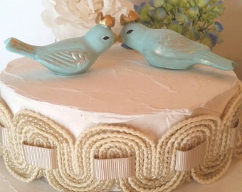 Wedding Cake Topper Robins Egg Blue Birds With Crowns Vintage Ceramic Home Decor Bird Home Decor