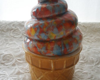 Ice Cream Cone Ceramic Box Soft Serve In Springtime Colors Kitchen Decor Storage Nursery Decor Candy Shop Bakery ready to Ship in this Color