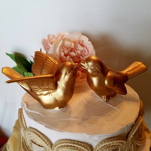 Wedding Cake Topper Gold Bird Cake Gold Love Birds Ceramic In Stock Ready To Ship Bird Home Decor Vintage Design Gold