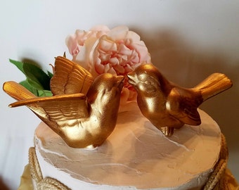 Wedding Cake Topper Gold Bird Cake Gold Love Birds Ceramic In Stock Ready To Ship Bird Home Decor Vintage Design Gold