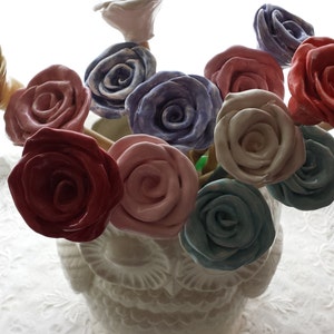 Roses Ceramic 2 Inch Round Anniversary Gift Floral Decor Handmade Roses on Stems Office Decor Available in all Colors Price is for one Rose