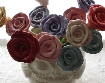 Roses Ceramic 2 Inch Round Anniversary Gift Floral Decor Handmade Roses on Stems Office Decor Available in all Colors Price is for one Rose