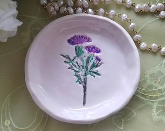 Ceramic Trinket Dish Outlander Thistle Design Gift Jewelry Storage Dish Birthday Gift  Holiday Gift Home Decor.