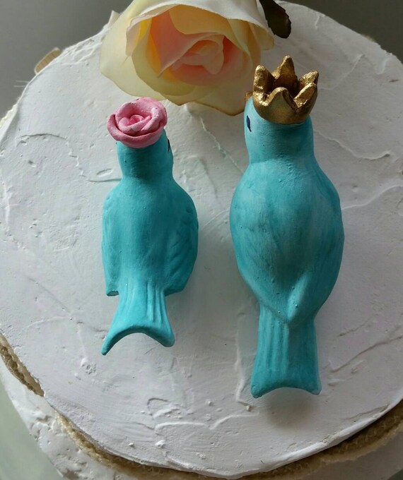 Aqua Love Birds Wedding Cake Topper Aqua Birds With Crown and Aqua Love Birds Wedding Cake Topper Aqua Birds With Crown and