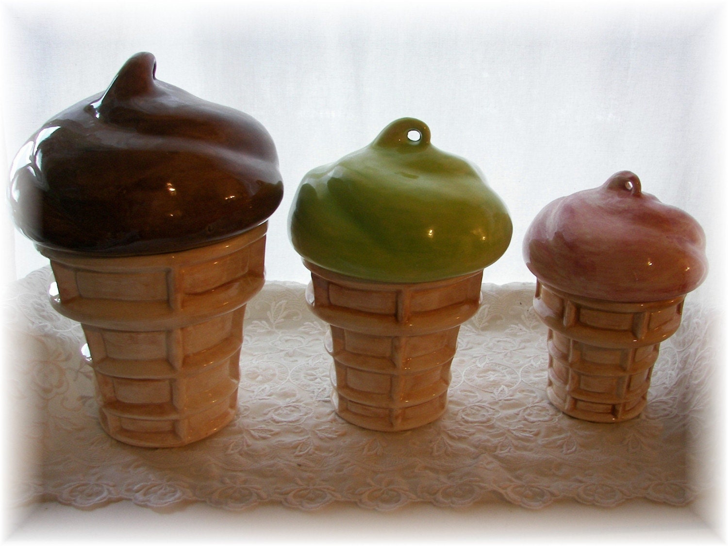 Canister Ice Cream Cone Jar Cookie Jar Vintage Design Set of