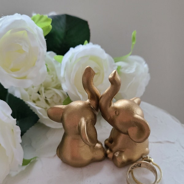 Gold Elephant Wedding Cake Toppers Ceramic/Jungle themed Wedding/Elephant Love Animals/Anniversary Keepsake/Gift In Stock Ready To Ship