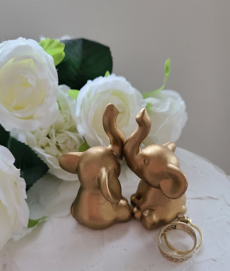 Gold Elephant Wedding Cake Toppers Ceramic/Jungle themed Wedding/Elephant Love Animals/Anniversary Keepsake/Gift In Stock Ready To Ship 画像 1