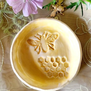 Trinket Dish/Bee Designs/Honeycomb Design/Meant To Bee/Ceramic Dish/Jewelry Dish/In Stock Ready To Ship