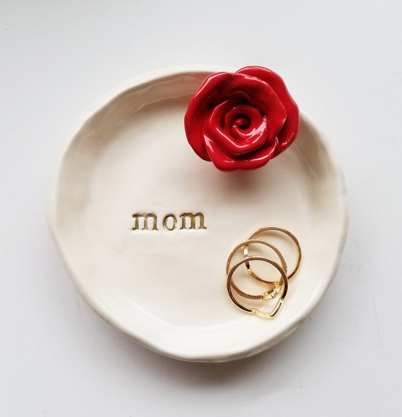 Mothers Day Gift Ceramic Dish/Trinket Dish Jewelry Dish/ Gift In Stock/With Handmade Rose Available In Your Colors image 5