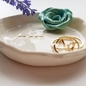 Mothers Day Gift Ceramic Dish/Trinket Dish Jewelry Dish/ Gift In Stock/With Handmade Rose Available In Your Colors image 4