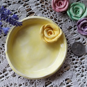 Mothers Day Gift Ceramic Dish/Trinket Dish Jewelry Dish/ Gift In Stock/With Handmade Rose Available In Your Colors image 7