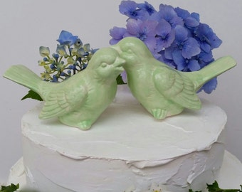 Birds Wedding Cake Toppers Love Birds Mint Color Vintage  in Mint Green Bird Home Decor Wedding Garden Art