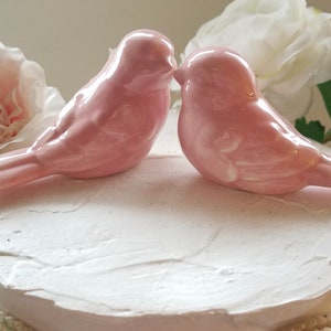 Wedding Cake Topper Pink Love Birds/Elegant Wedding Ceramic Birds/Home Decor/Wedding Favors Available with Crowns image 1