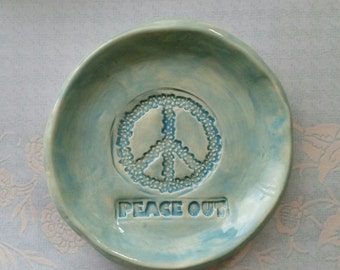 Peace Trinket Dish Peace Out Jewelry Dish Tea Bag Holder Peace Home Decor Ready to ship Aqua