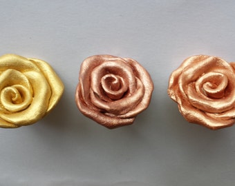Flower Knobs Rose Design Metallic Gold Cabinet NurseryHardware 1.5 to 3 Inch Drawer Pulls Ceramic Kitchen Hardware Price is for One Knob