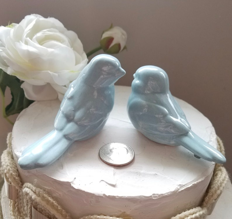 Wedding Cake Topper Dusty Blue Love Birds Elegant Ceramic Home Decor Wedding Favors Available With Crowns Returns Not Accepted image 2