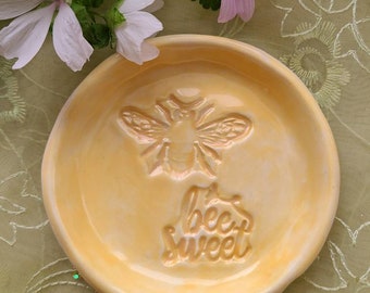 Trinket Dish/Jewelry Storage/Inspirational/Bee Sweet/Honeycomb Design/Ceramic Dish/Teabag Holder/In Stock Ready To Ship