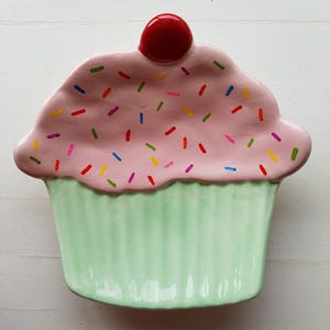 Cupcake Plate Pink Sandwich Spoon Rest Soap Dish With Speckles Children's Party Plate Trendy Pink and Green Home Decor image 1