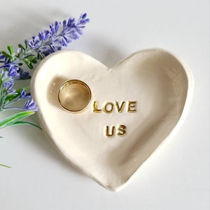 Heart Shaped Trinket Dish/Gold Writing Love Us Gift Dish /I Love Us /Wedding Engagement/Jewelry Dish Bridesmaid Gift