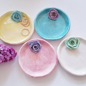 Mothers Day Gift Ceramic Dish/Trinket Dish Jewelry Dish/ Gift In Stock/With Handmade Rose Available In Your Colors image 6