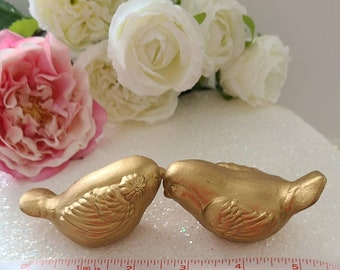 Wedding Cake Topper Love Birds in Gold My Original Design Flower on Female Bird Home Decor In stock ready to ship in Gold