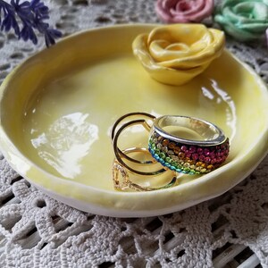 Mothers Day Gift Ceramic Dish/Trinket Dish Jewelry Dish/ Gift In Stock/With Handmade Rose Available In Your Colors image 8