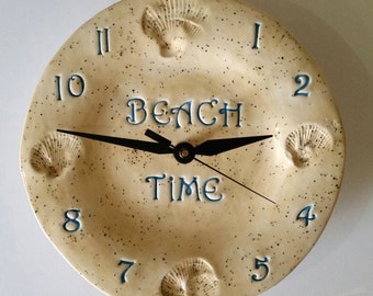 Beach Time Clock Ceramic Beach Home Decor Kitchen 8"   Clock Housewarming Gift Birthday Gift