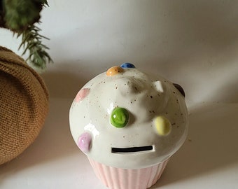 Cupcake Bank Ceramic/ Multi Color Children's Nursery/Sweets Home Decor/Teacher Gift Birthday Gift/Ready To Ship Exact One