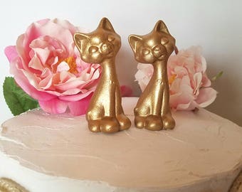 Gold Wedding Cake Topper Cats Small Vintage Ceramic Home Decor Wedding Cat Home Decor Wedding Keepsake Gold In Stock Ready to Ship