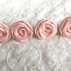 Set of 4 Rose Knobs Hardware 1.5 Inches Pink Ceramic Cabinet Hardware Kitchen Nursery Shabby Chic Larger Sizes Available