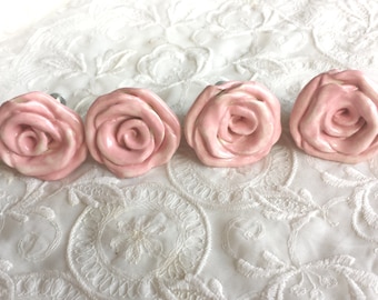 Set of 4 Rose Knobs Hardware 1.5 Inches Pink Ceramic Cabinet Hardware Kitchen Nursery Shabby Chic Larger Sizes Available