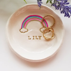 Personalized Pastel Rainbow/Trinket Dish/ Wedding Party Favors/Rainbow Nursery/Ceramic Nursery Gift/ Gloss Finish Dish