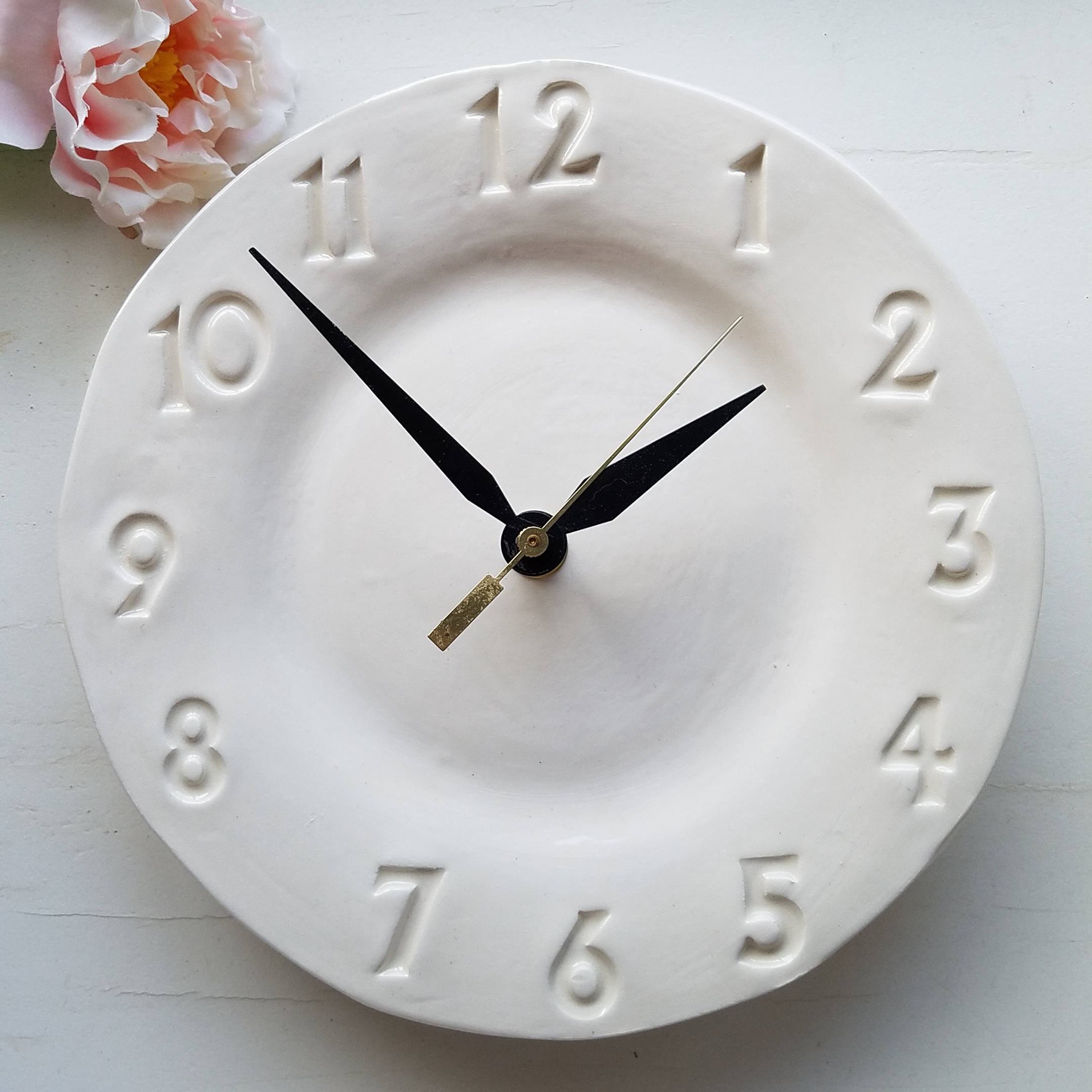 Clock White Minimalist Ceramic Home Decor White Clock Etsy
