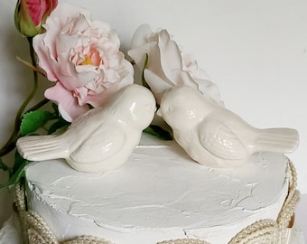 White Chunky Love Birds/Wedding Cake Topper /Vintage Design /Ceramic/Wedding Keepsake/Exact Birds Ready To Ship