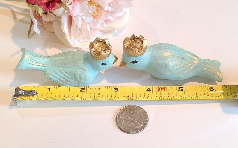 Blue Bird Wedding Cake Toppers Light Aqua/Love Birds With Crowns/Pale Light Blue Vintage Design/Ceramic Home Decor/Bird Gift Something Blue image 3