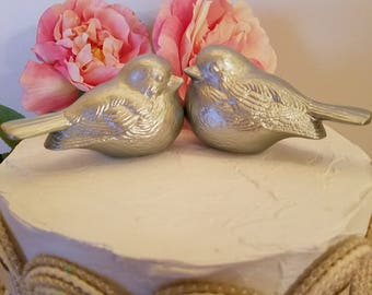 Silver Wedding Cake Topper Love Birds Silver Vintage Birds Gold Home Decor Ceramic Bird Favors In Stock Ready to Ship Bird Home Decor