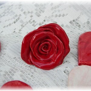 Rose Knobs Hardware Nursery Hardware Kitchen Hardware Bright Red Home Decor Set of Four Drawer Pulls Handmade No lead in Glazes image 2